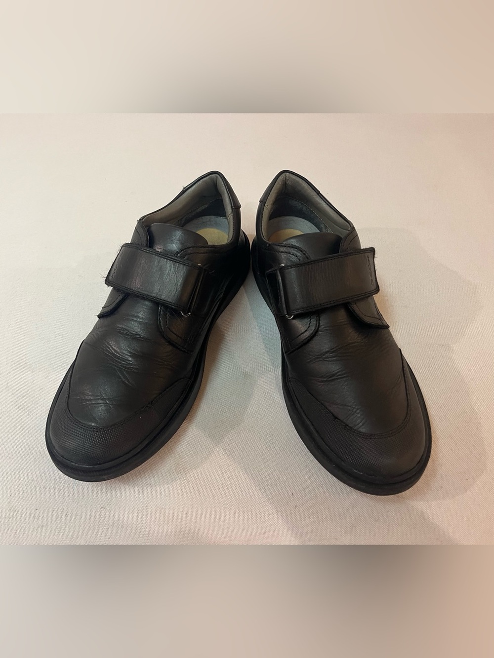 Black Leather Slip-On Comfort Shoes with Hook-and-Loop Strap - Boys - dressy